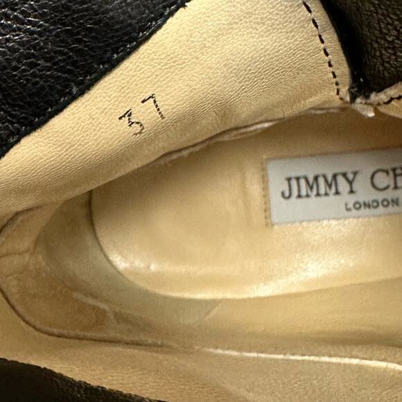 NEW Jimmy Choo Black Leather Biker Boots Gunmetal Crystal Embellished 37 / US 7 - Picture 4 of 10